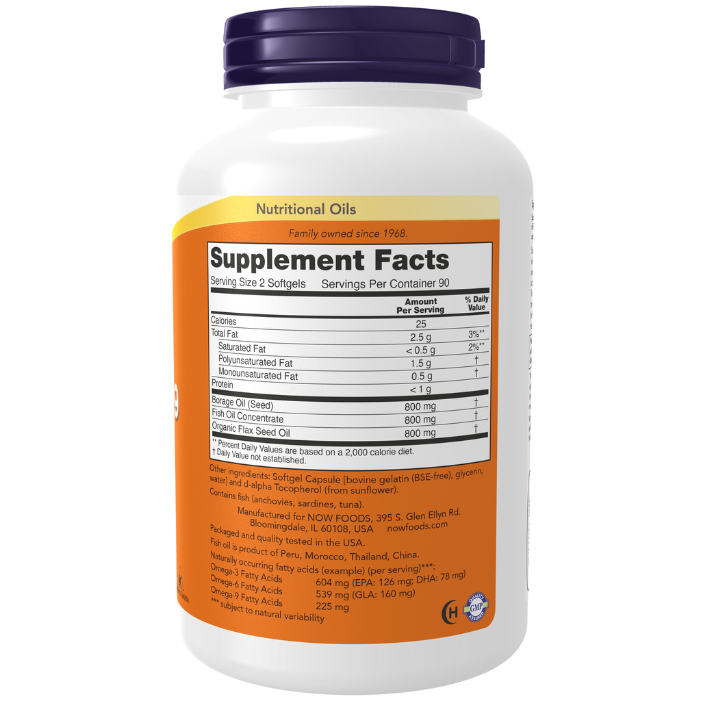 NOW Foods Super Omega 3-6-9 - 180 Softgels – Right label / Etykieta producenta