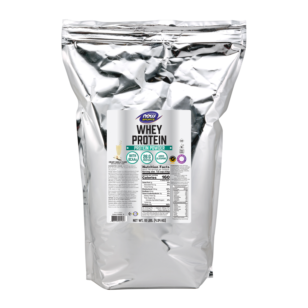 NOW Foods Whey Protein, Creamy Vanilla Powder - 10 lbs. / białko serwatkowe, kremowa wanilia proszek - 10 lb