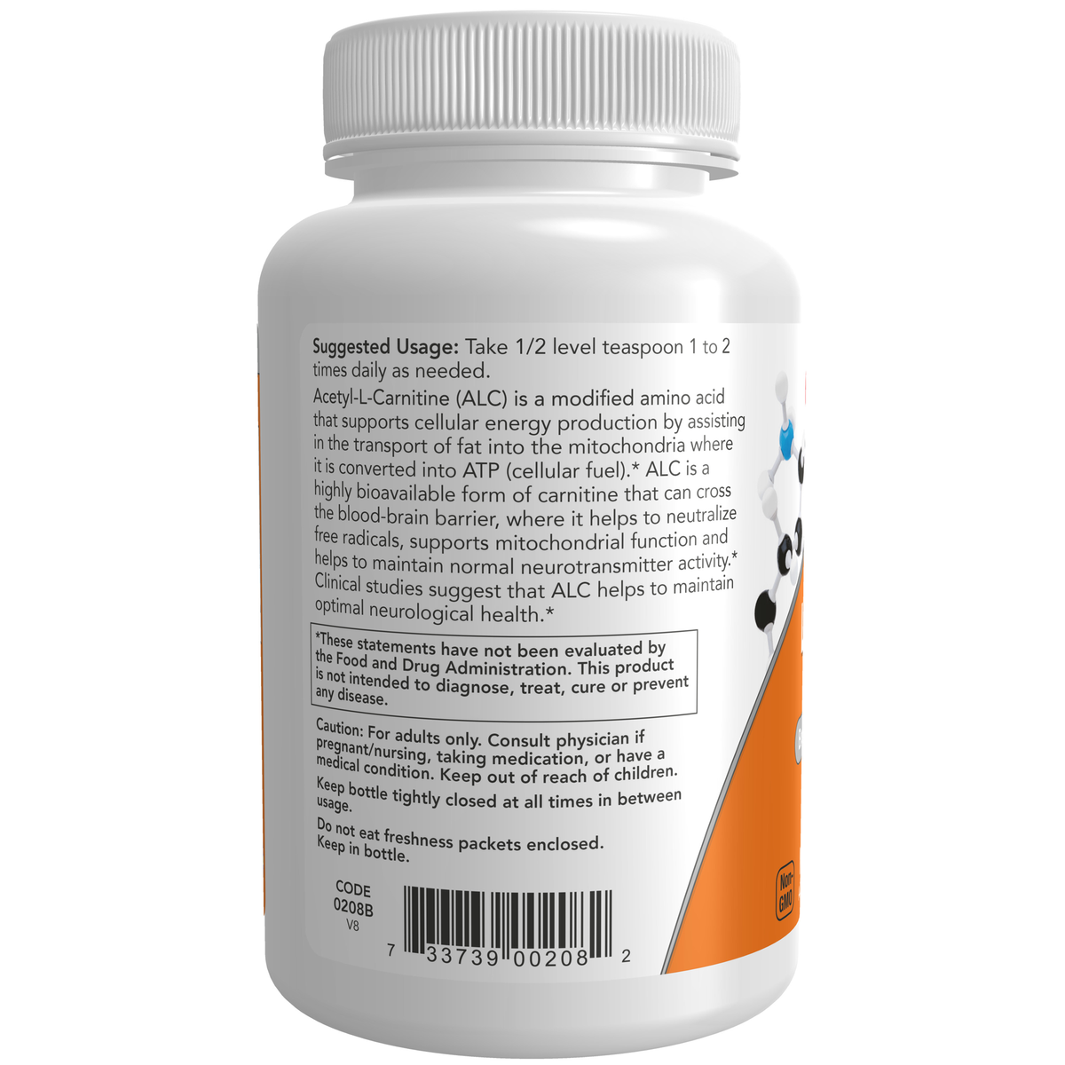 NOW Foods Acetyl-L-Carnitine Pure Powder - 3 oz. – Label details / Etykieta producenta