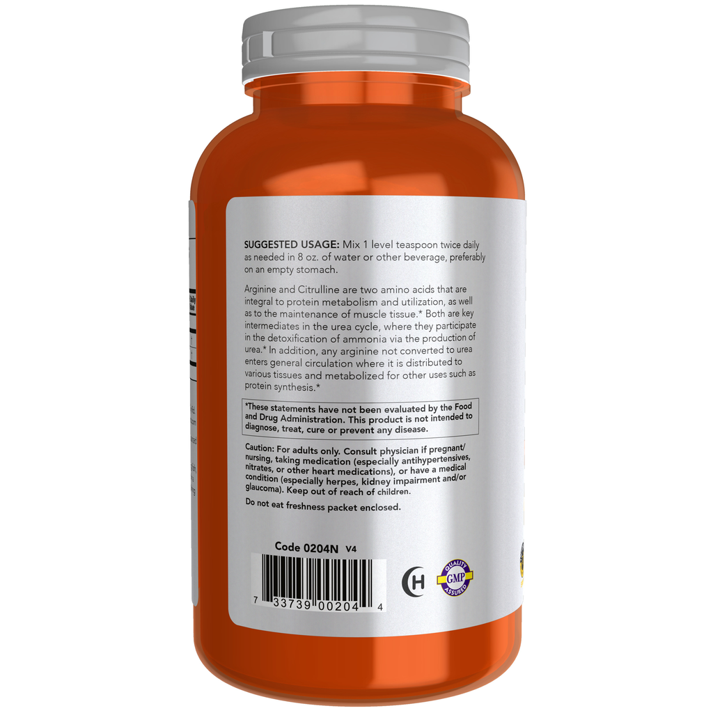 NOW Foods Arginine & Citrulline Powder - 12 oz. – Left label / Etykieta producenta
