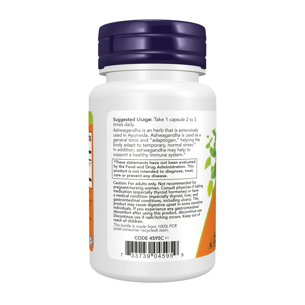 NOW Foods Ashwagandha 450 mg - 30 Veg Capsules – Left label / Etykieta producenta