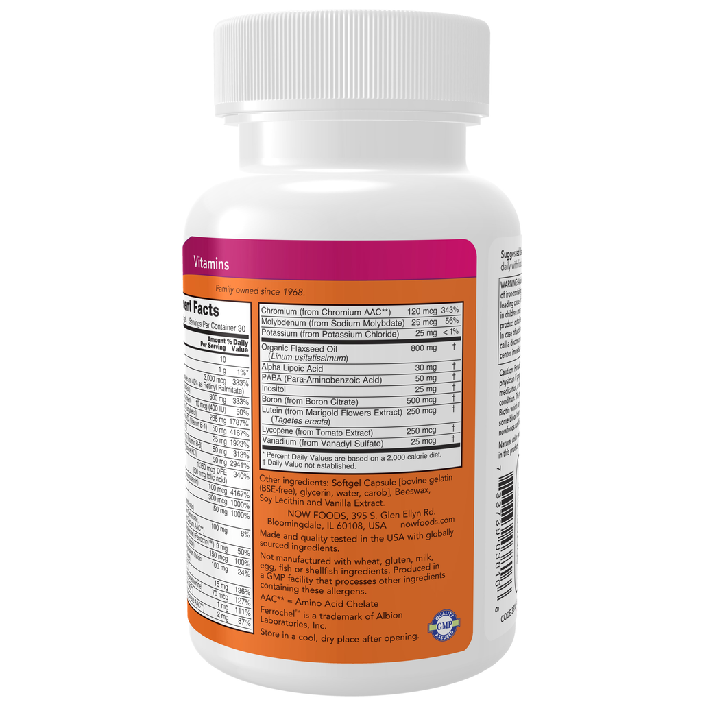 NOW Foods Liquid Multi Gels - 60 Softgels – Label details / Etykieta producenta