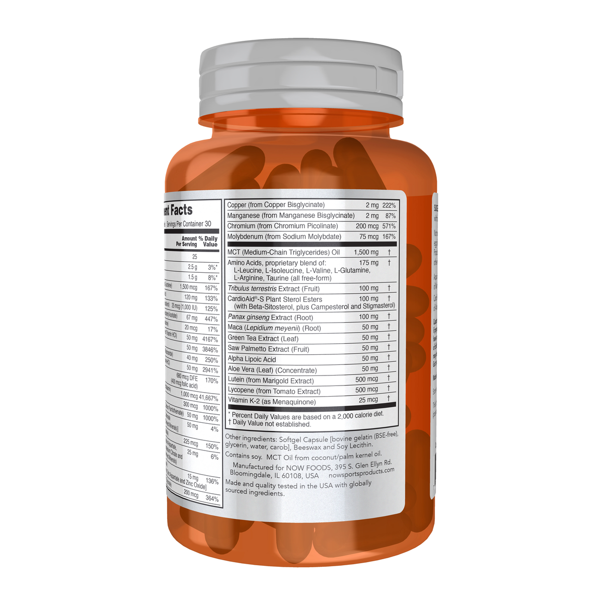 NOW Foods Men's Active Sports Multi - 90 Softgels – Right label / Etykieta producenta