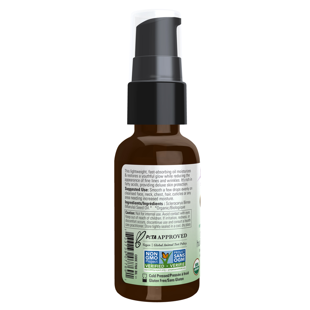 NOW Foods Marula Oil, Organic - 1 fl. oz. – Left label / Etykieta producenta