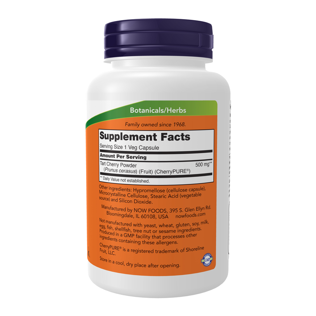 NOW Foods Tart Cherry 500 mg - 90 Veg Capsules – Right label / Etykieta producenta