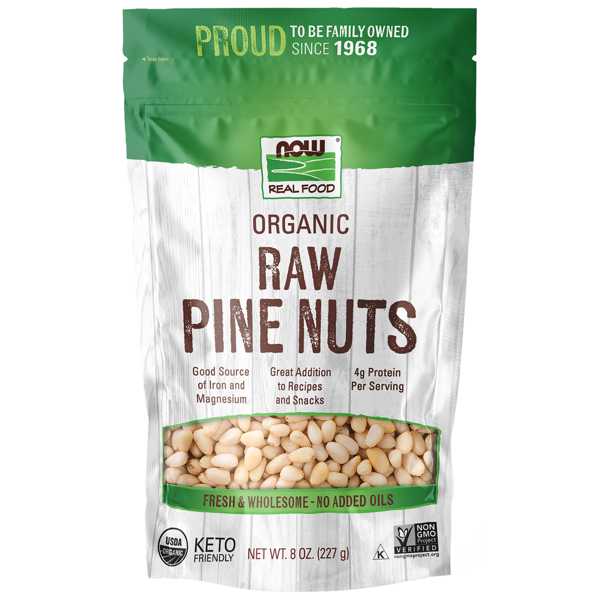 NOW Foods Pine Nuts, Raw Organic - 8 oz. / orzeszki piniowe, surowy produkt ekologiczny - 8 oz.