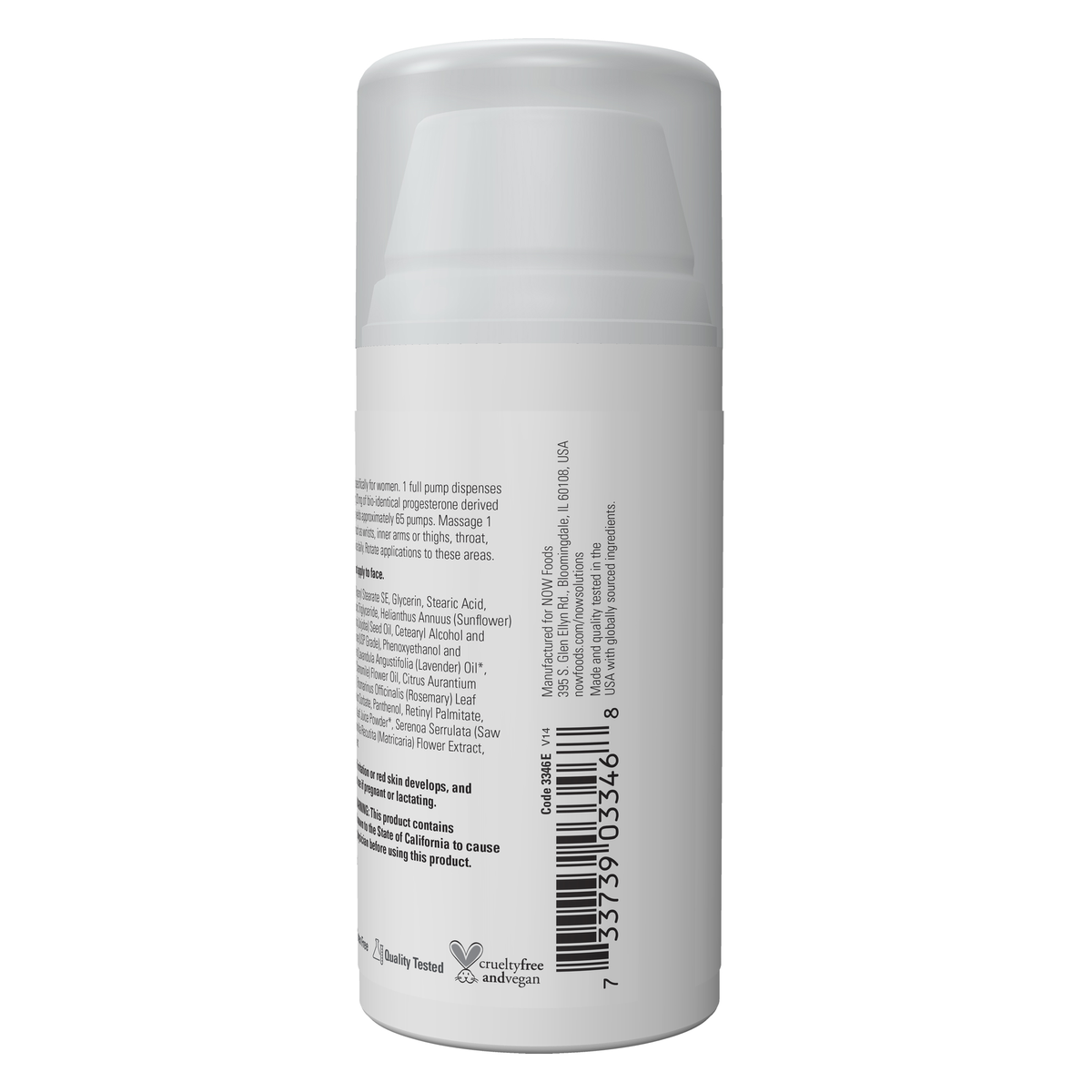 NOW Foods Progesterone - 3 oz. – Right label / Etykieta producenta