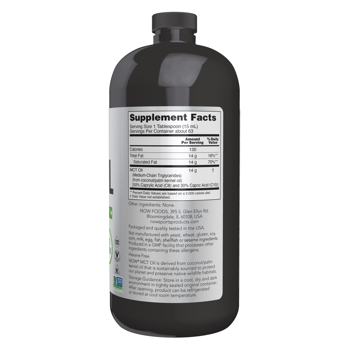 NOW Foods MCT Oil Liquid in Plastic Bottle - 32 fl. oz. – Label details / Etykieta producenta