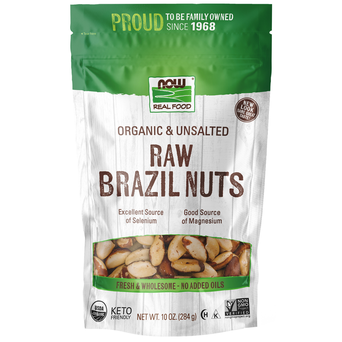 NOW Foods Brazil Nuts, Organic, Raw & Unsalted - 10 oz. / orzechy brazylijskie, produkt ekologiczny, surowe i niesolone - 10 oz.