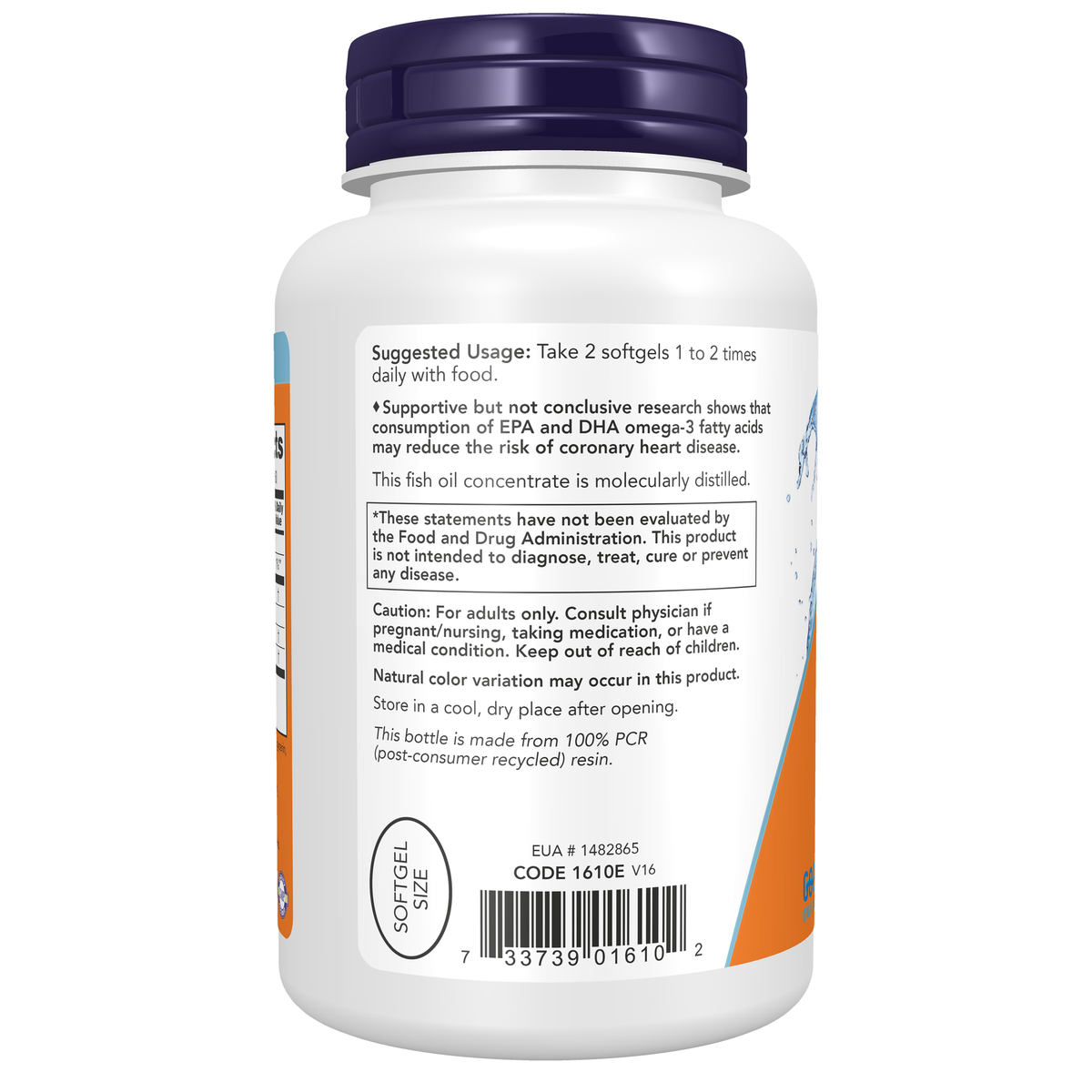 NOW Foods DHA-250 Fish Oil - 120 Softgels – Left label / Etykieta producenta