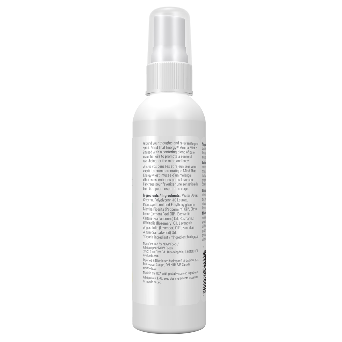 NOW Foods Essential Oils,  Mind That Energy Aroma Mist 4 Fl.Oz. (118 ml) – Right label / Etykieta producenta