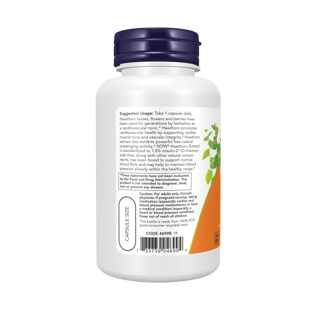 NOW Foods Hawthorn Extract 600 mg, Extra Strength - 90 Veg Capsules – Left label / Etykieta producenta