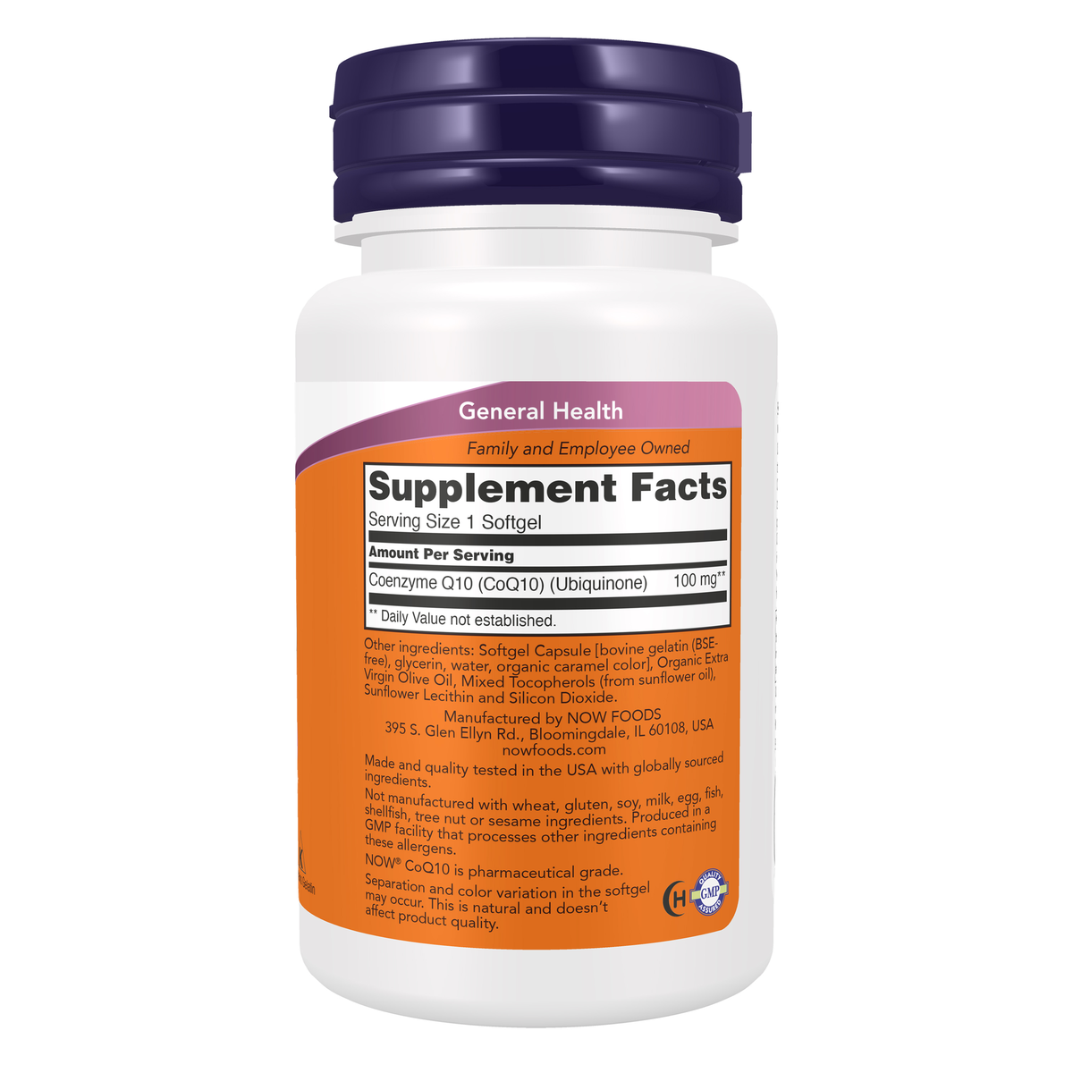 NOW Foods CoQ10 100 mg - 50 Softgels – Right label / Etykieta producenta