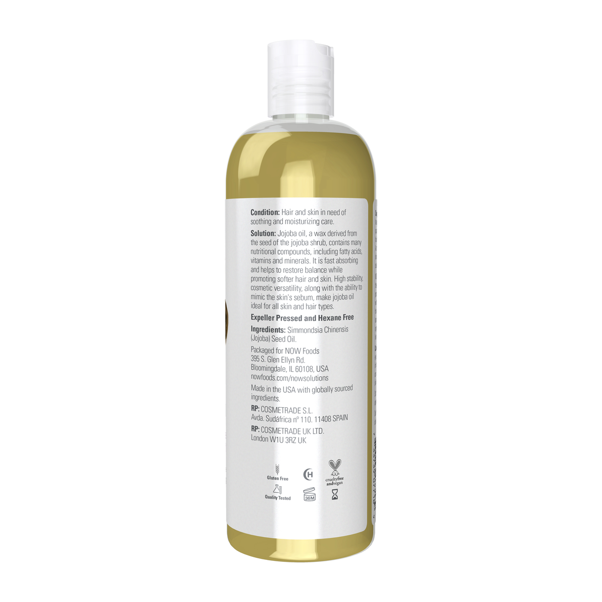 NOW Foods Jojoba Oil - 16 fl. oz. – Right label / Etykieta producenta