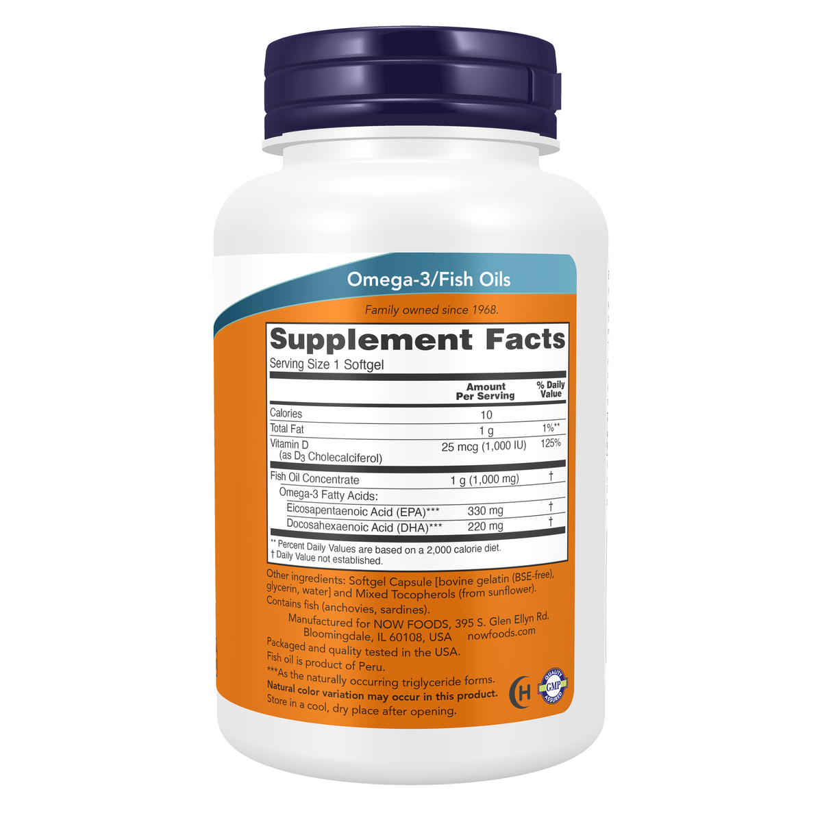 NOW Foods Tri-3D Omega™ Fish Oil - 90 Softgels – right label / Etykieta producenta