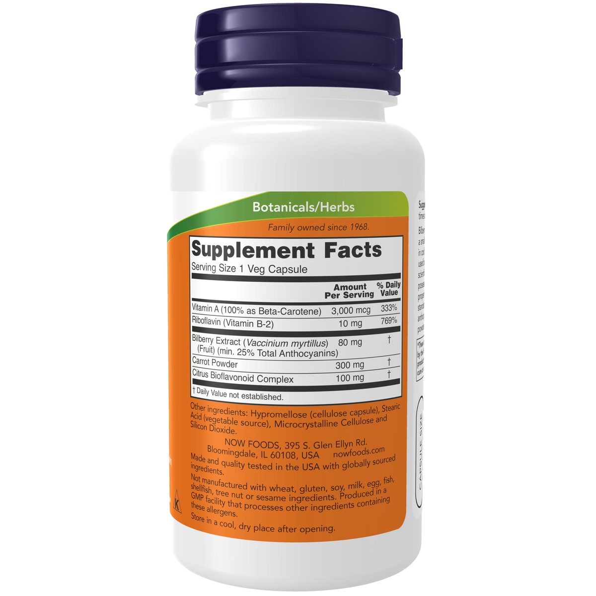 NOW Foods Bilberry Complex - 100 Veg Capsules – Label details / Etykieta producenta