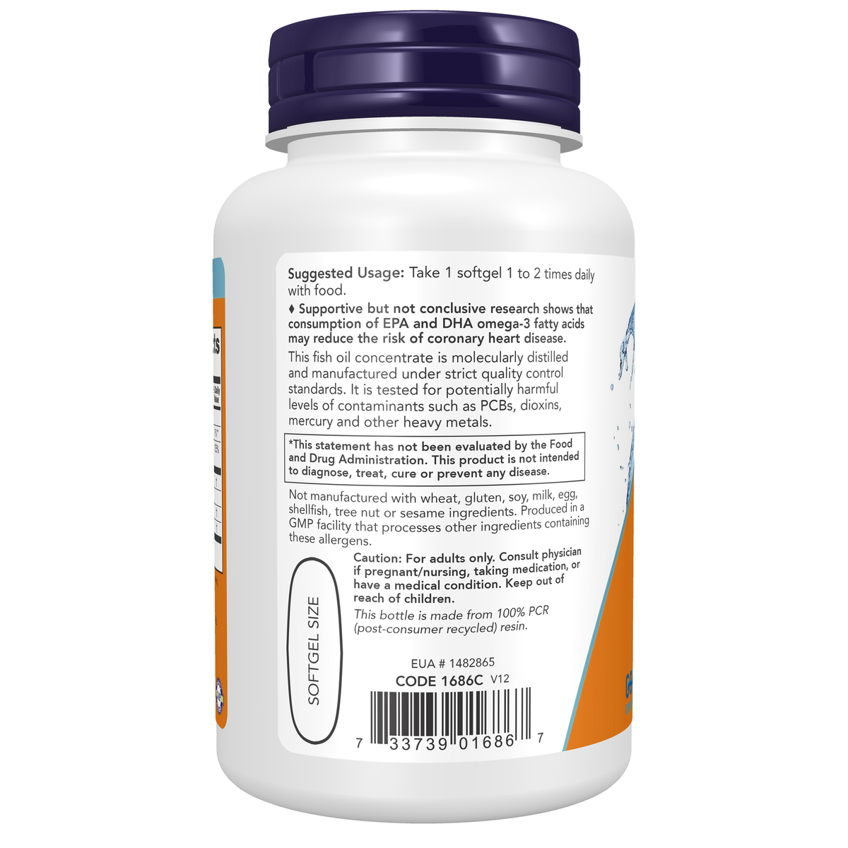 NOW Foods Tri-3D Omega™ Fish Oil - 90 Softgels – left label / Etykieta producenta