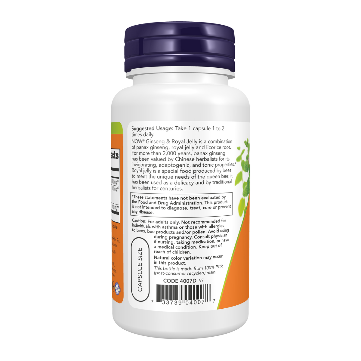 NOW Foods Ginseng & Royal Jelly - 90 Capsules – Left label / Etykieta producenta