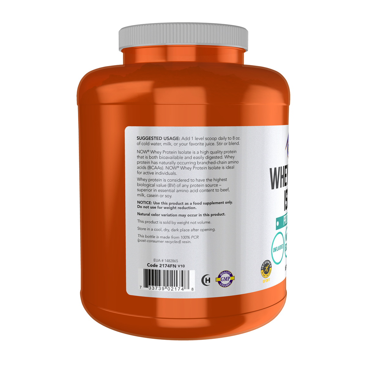 NOW Foods Whey Protein Isolate, Unflavored Powder - 5 lbs. – Left label / Etykieta producenta