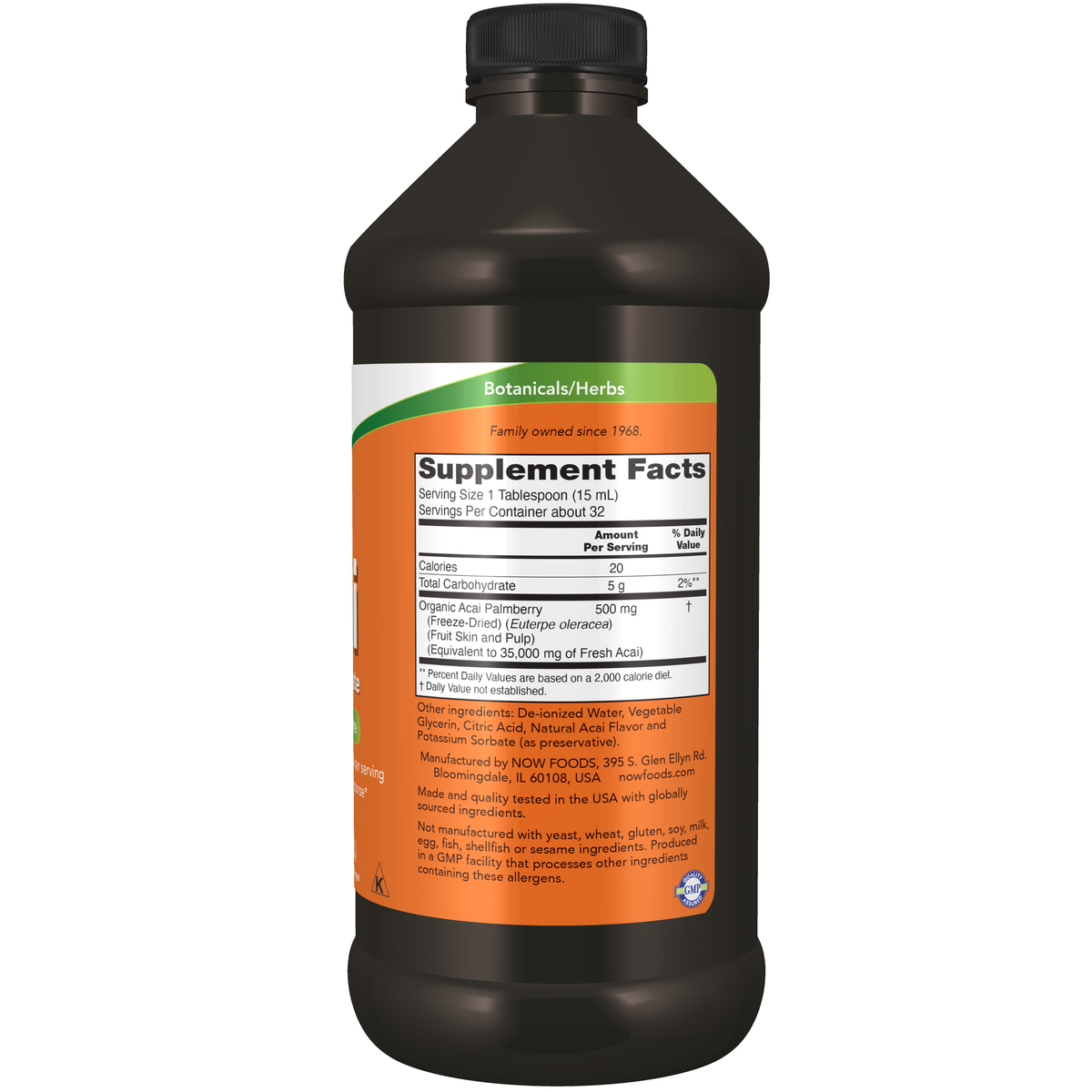 NOW Foods Acai Liquid - 16 fl. oz. – Right label / Etykieta producenta