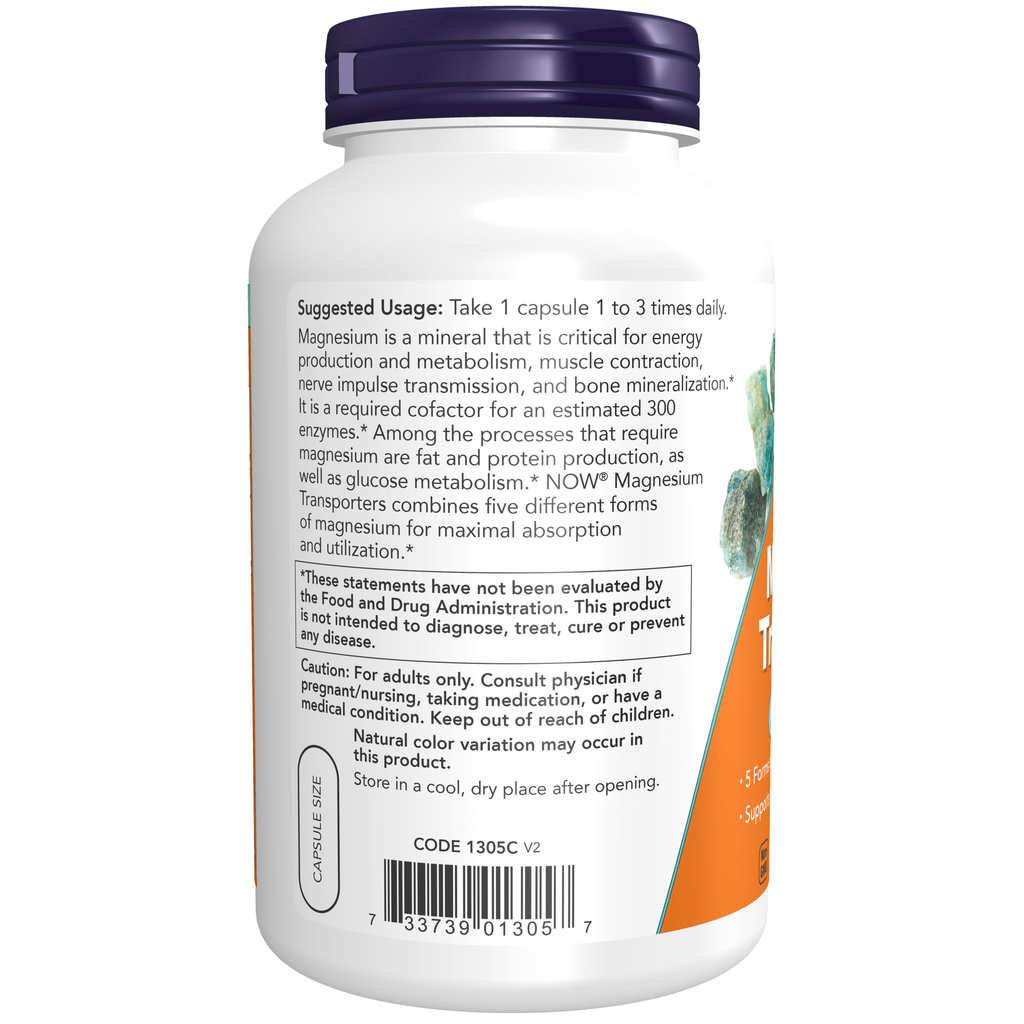 NOW Foods Magnesium Transporters - 180 Veg Capsules – Label details / Etykieta producenta