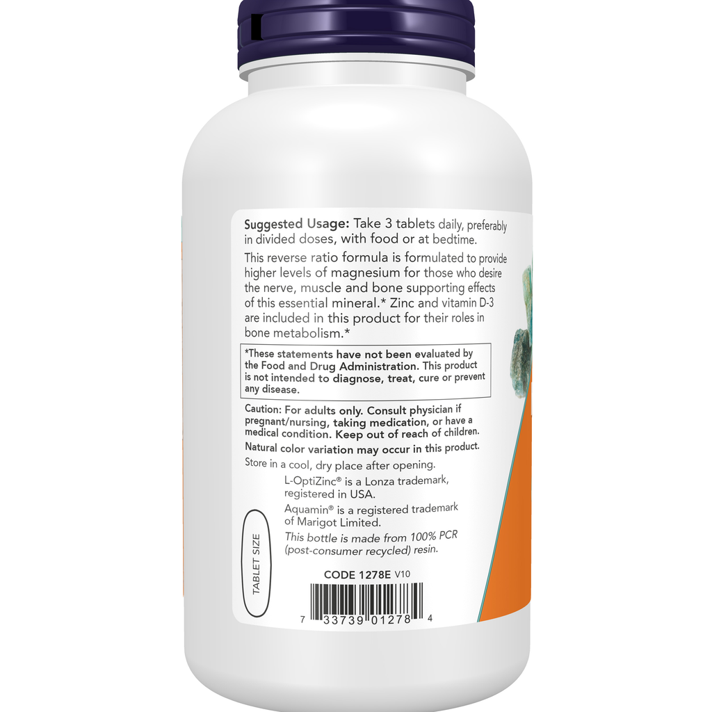 NOW Foods Magnesium & Calcium - 250 Tablets – Left label / Etykieta producenta
