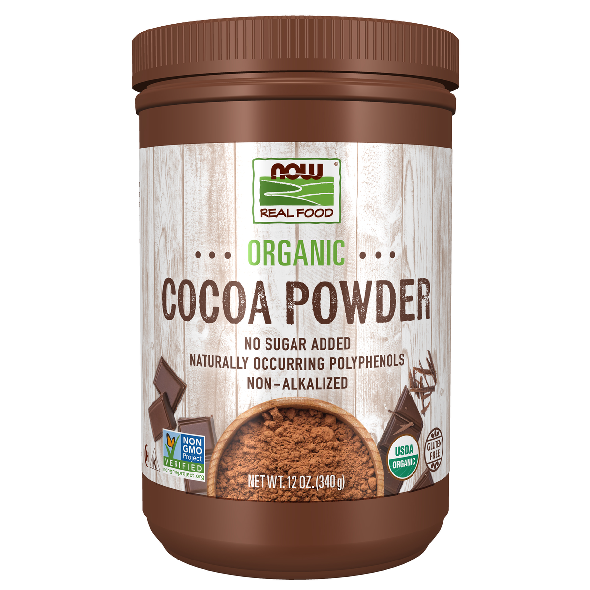 NOW Foods Cocoa Powder, Organic - 12 oz. / kakao w proszku, produkt ekologiczny - 12 oz.
