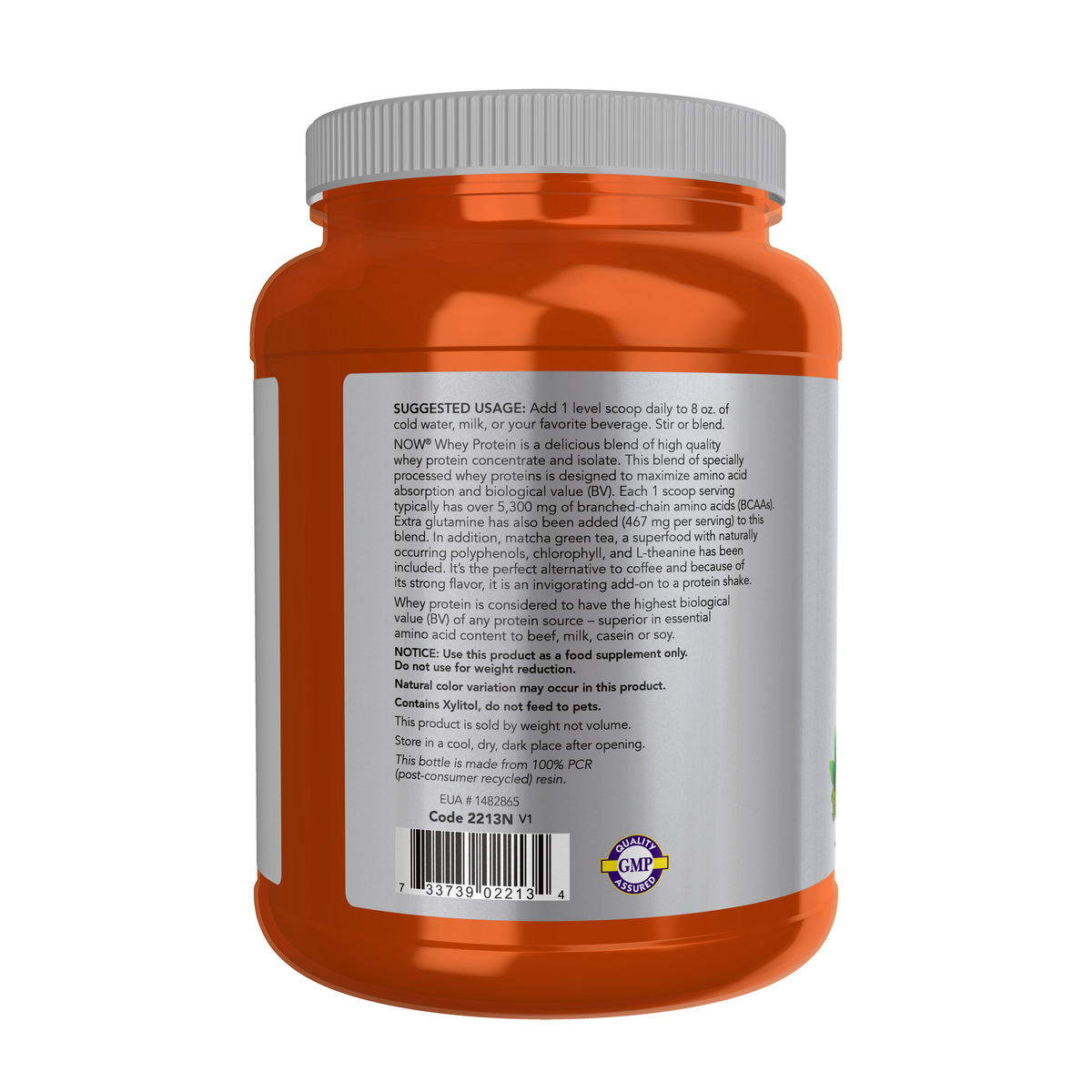 NOW Foods Whey Protein with Matcha Powder - 2 lbs. – Left label / Etykieta producenta