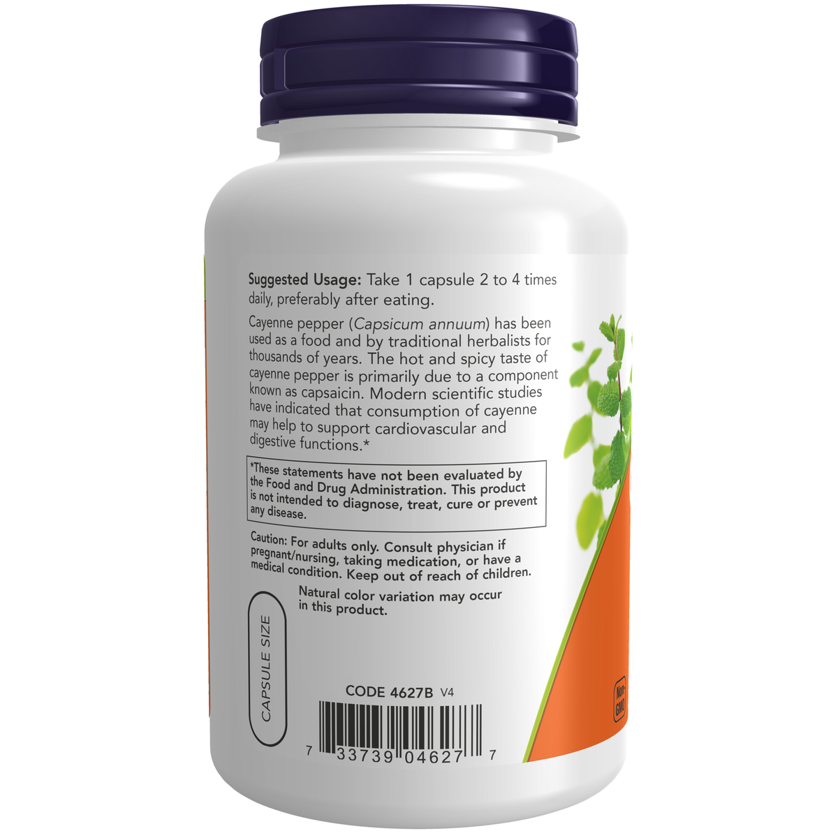 NOW Foods Cayenne 500 mg - 250 Veg Capsules – Label details / Etykieta producenta