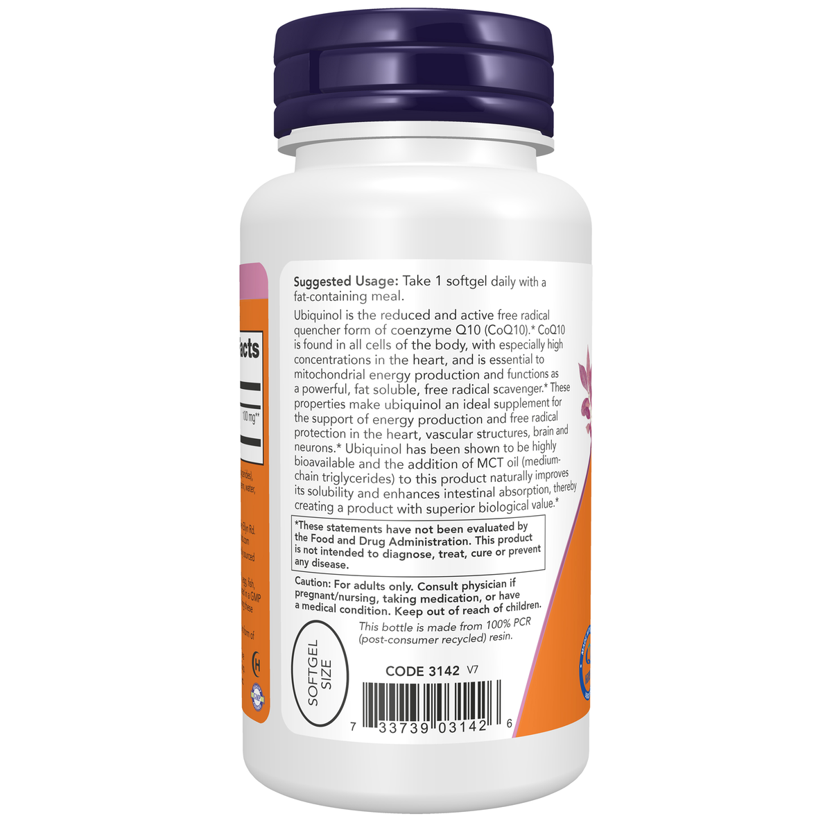 NOW Foods Ubiquinol 100 mg - 60 Softgels – Left label / Etykieta producenta