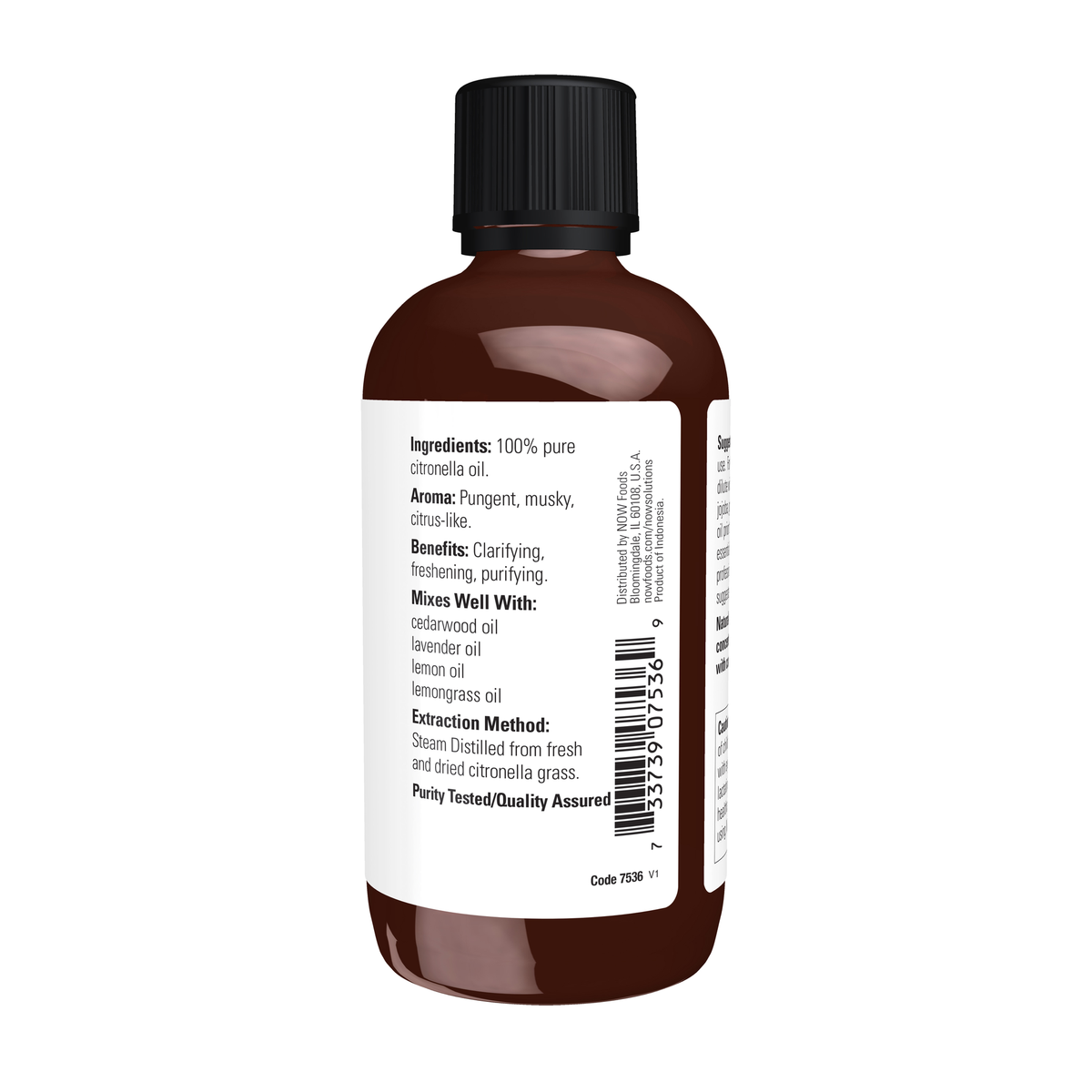 NOW Foods Citronella Oil - 4 fl. oz. – Right label / Etykieta producenta