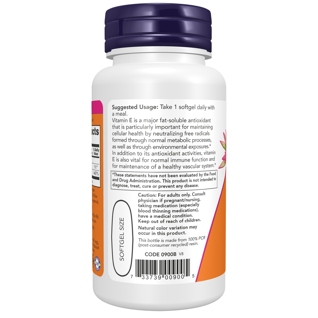 NOW Foods Vitamin E-1000 Mixed Tocopherols - 50 Softgels – Left label / Etykieta producenta