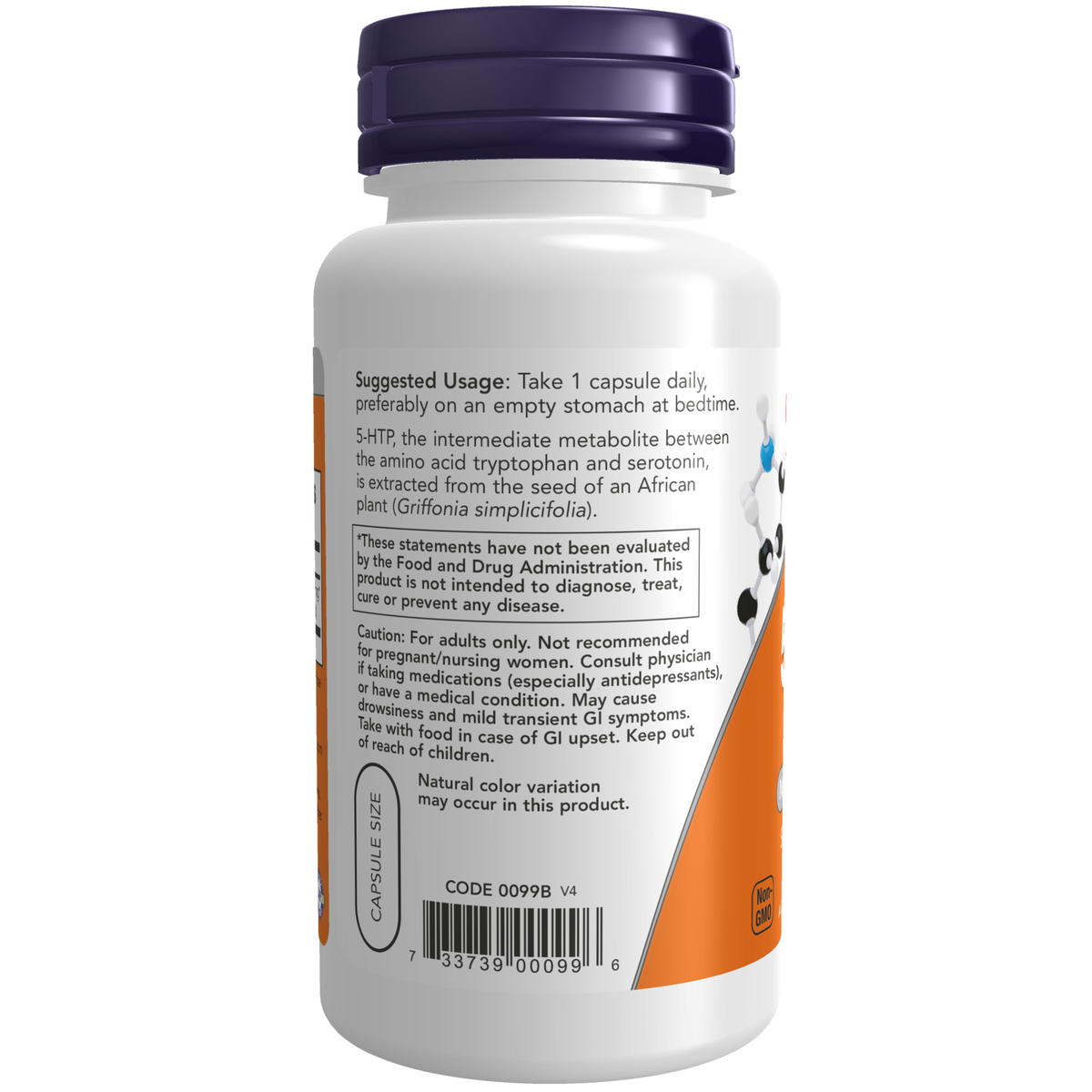 NOW Foods 5-HTP 50 mg - 90 Veg Capsules – Label details / Etykieta producenta