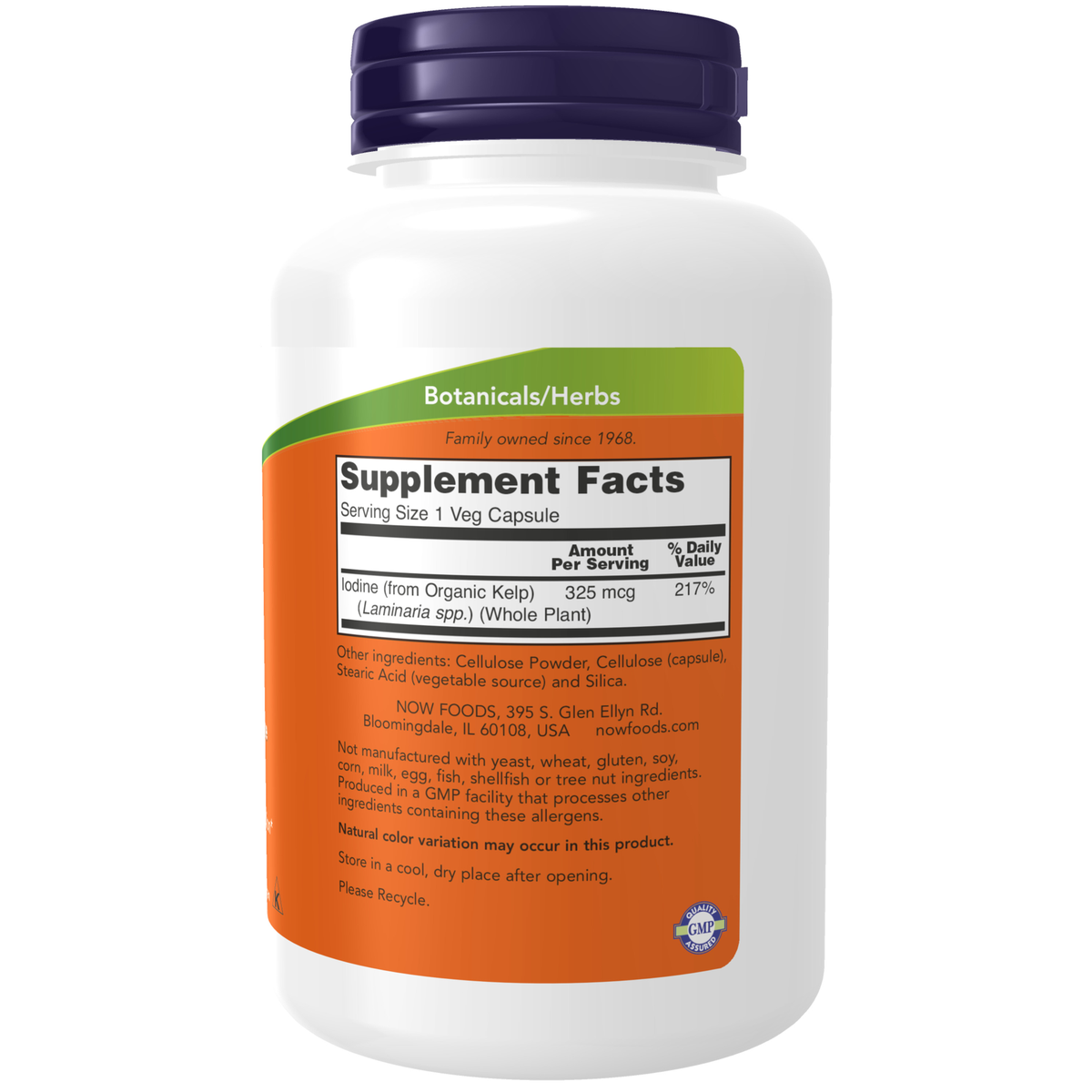 NOW Foods Kelp 325 mcg - 250 Veg Capsules – Label details / Etykieta producenta