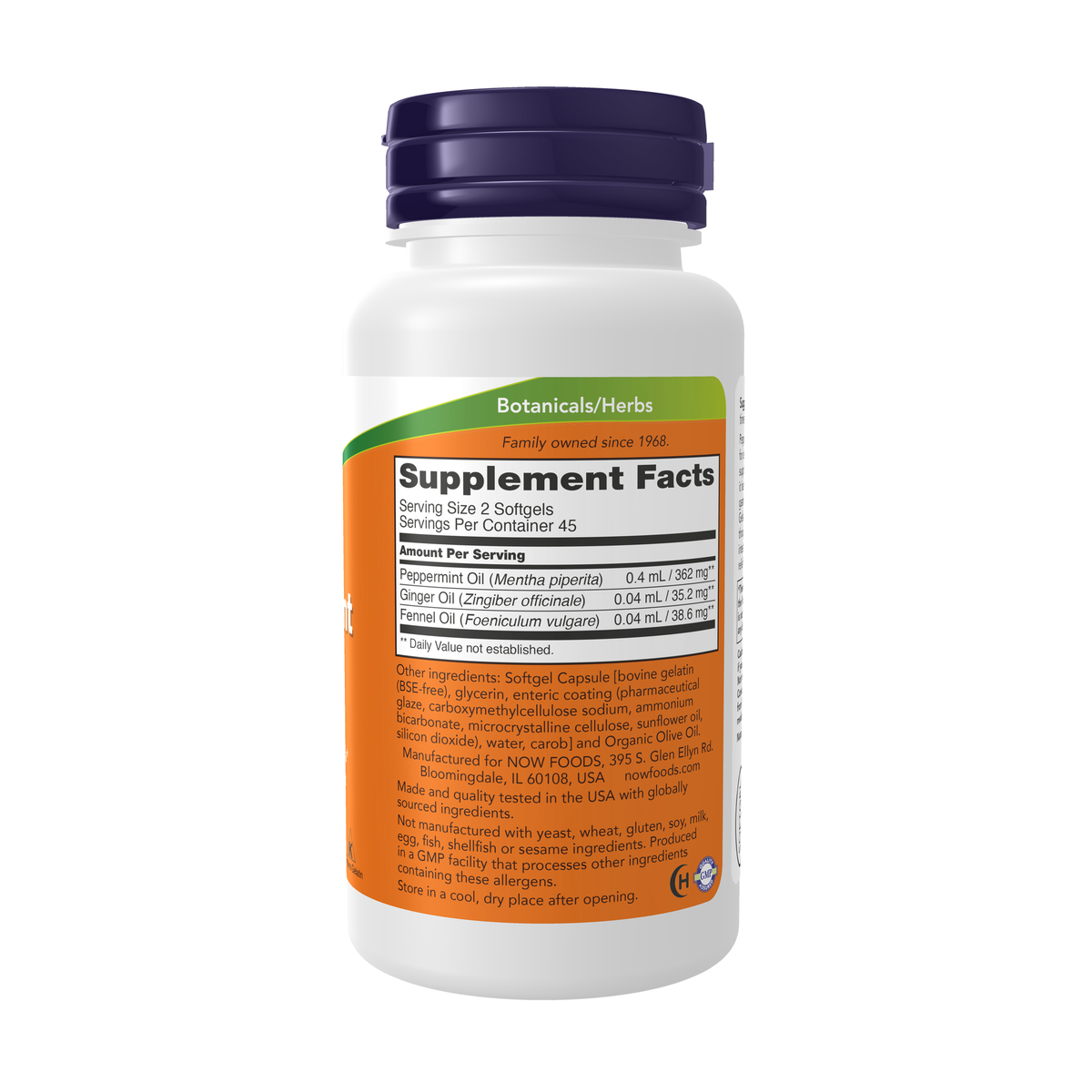 NOW Foods Peppermint Gels - 90 Softgels – Right label / Etykieta producenta