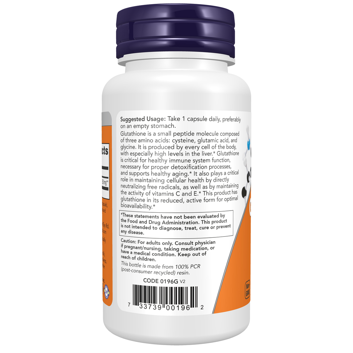 NOW Foods Glutathione 250mg - 120 Veg Caps – Left label / Etykieta producenta