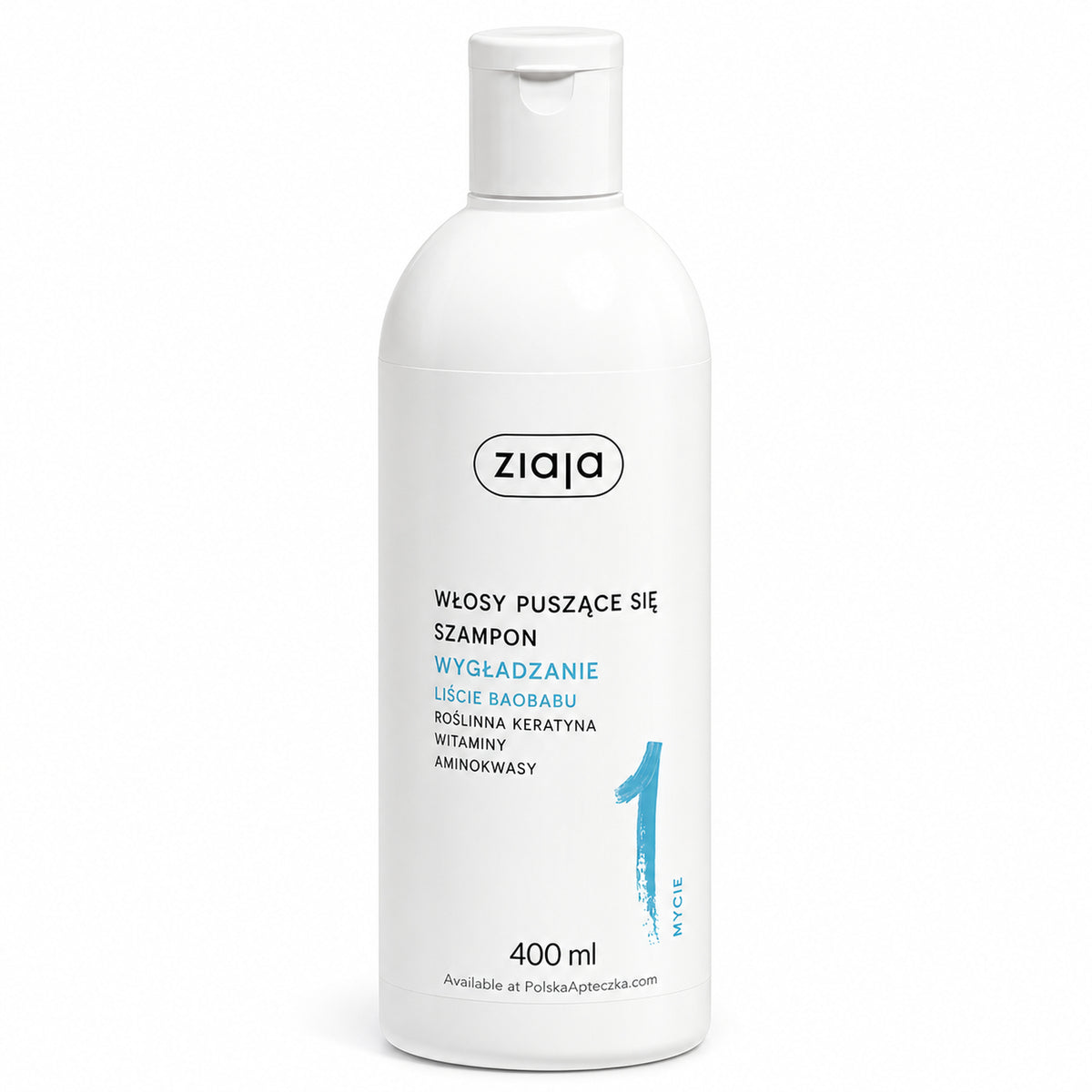 Vegan Baobab Smoothing Shampoo 400ml - Ziaja product packaging on a white background