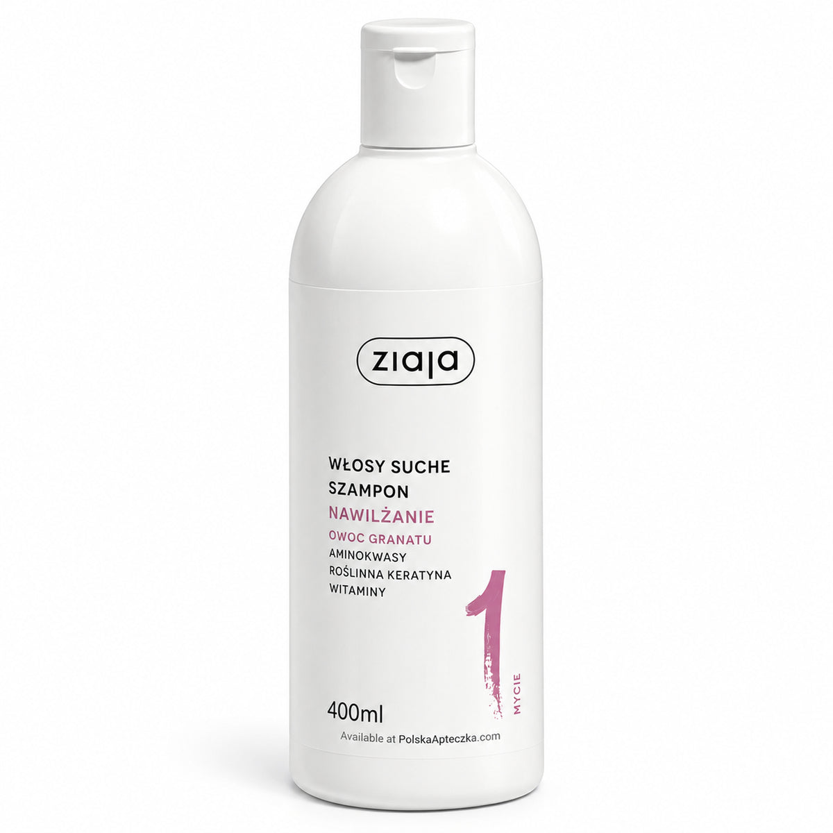 Vegan Pomegranate Moisturizing Shampoo 400ml - Ziaja product packaging on a white background