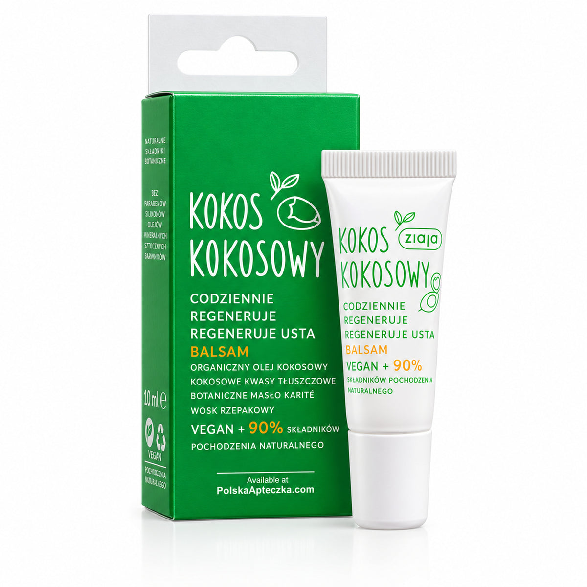Coconut Regenerating Lip Balm 10ml - Ziaja product packaging on a white background