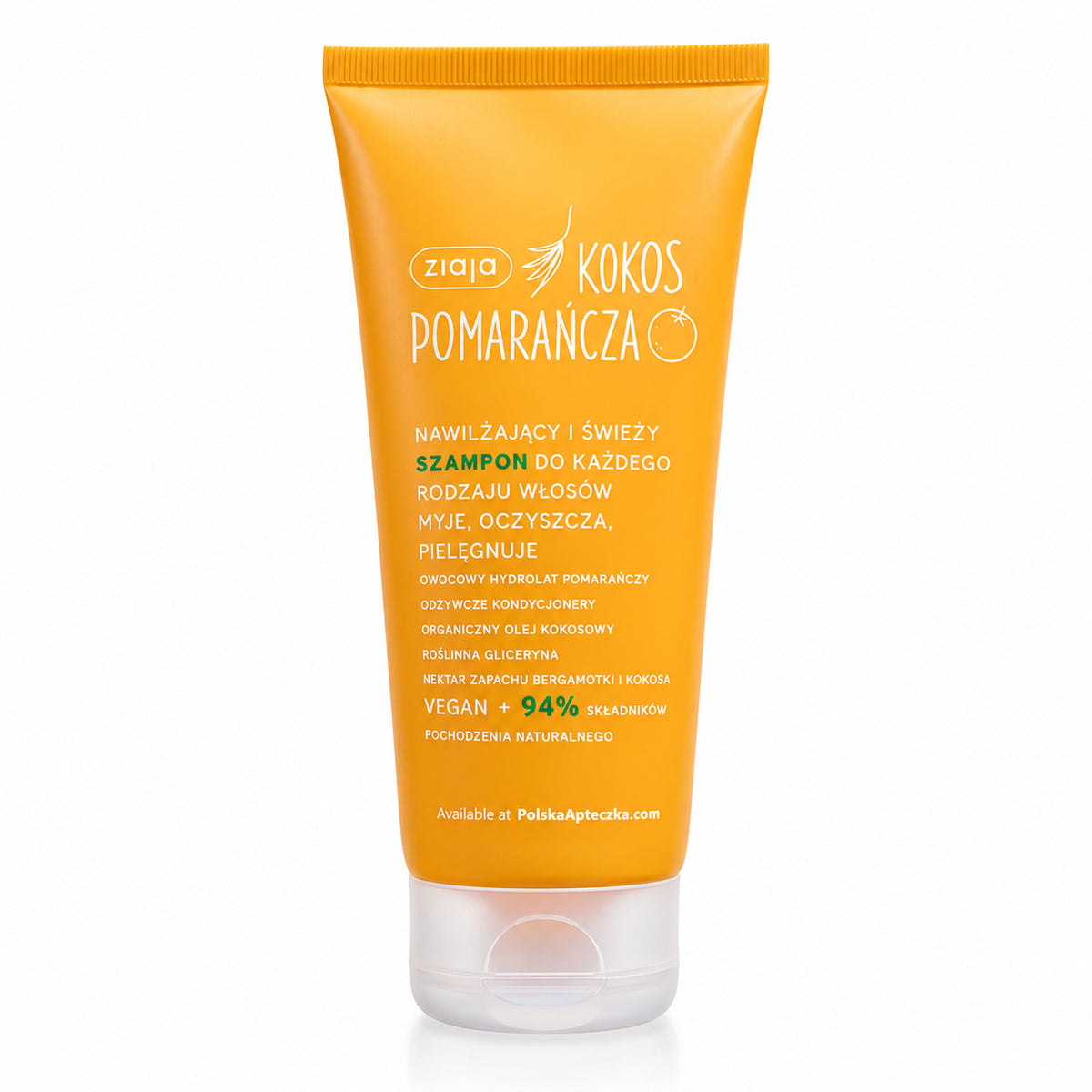 Coconut & Orange Moisturizing Cleansing Shampoo 200ml - Ziaja product packaging on a white background