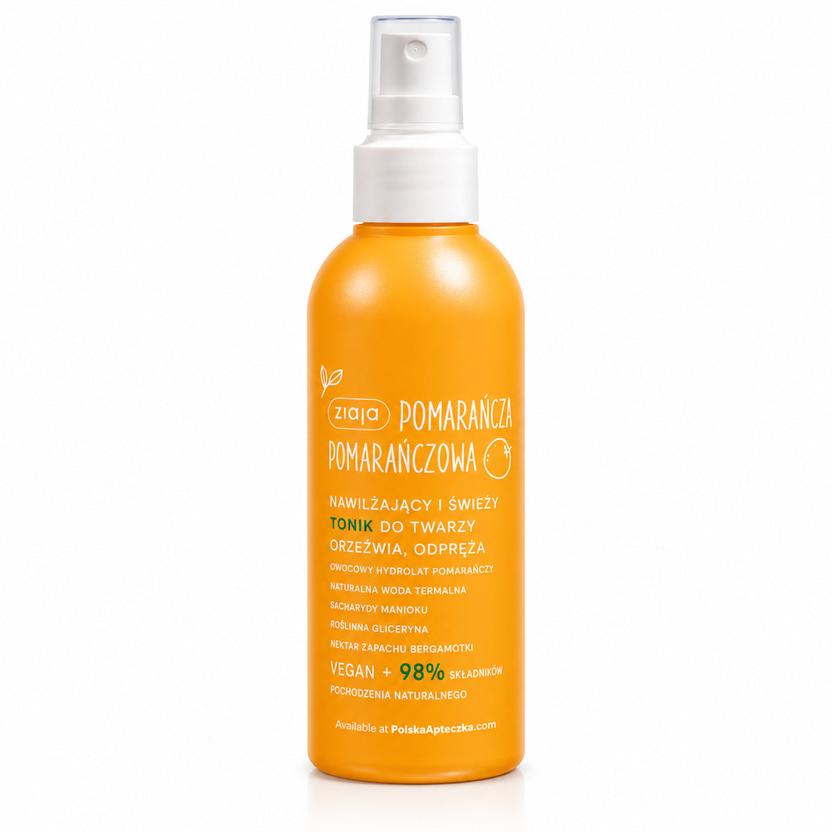 Orange Moisturizing Facial Toner Spray 190ml - Ziaja product packaging on a white background