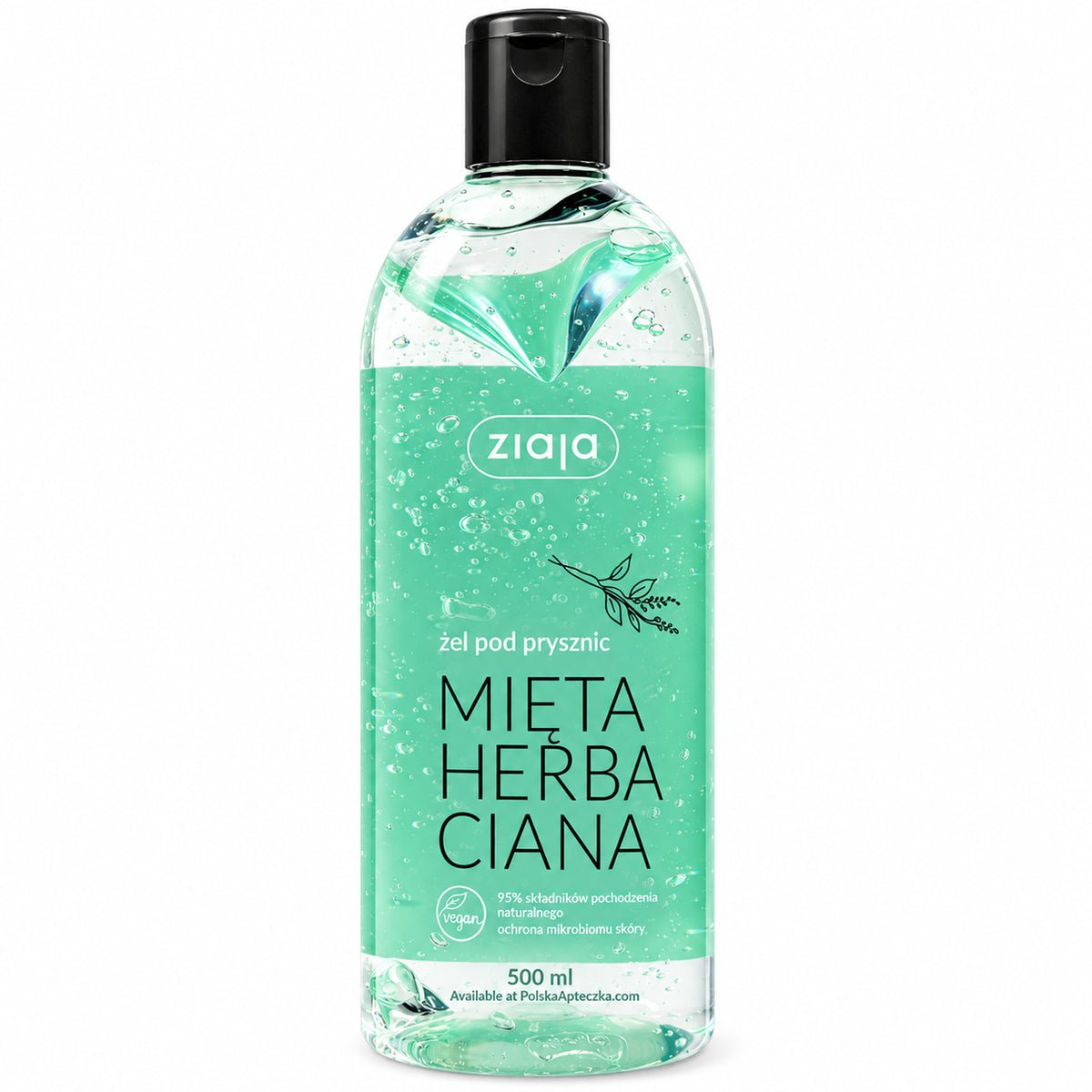 Vegan Tea Mint Shower Gel 500ml - Ziaja product packaging on a white background