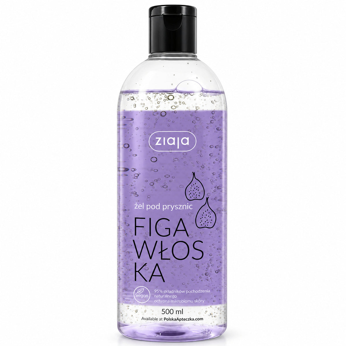 Vegan Italian Fig Shower Gel 500ml - Ziaja product packaging on a white background