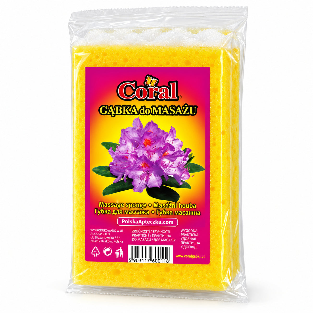 Rectangular Bath & Massage Sponge, 1 pc – CORAL / Prostokątna gąbka do kąpieli i masażu, 1 szt.