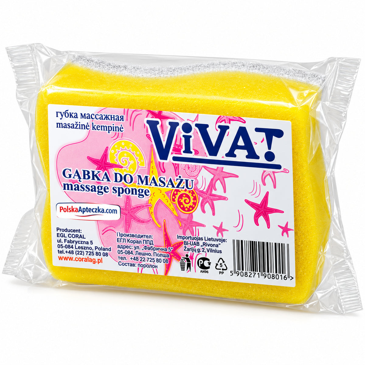 Viva! Bath & Massage Sponge, 1 pc – CORAL / Viva! – Gąbka do kąpieli i masażu, 1 szt.