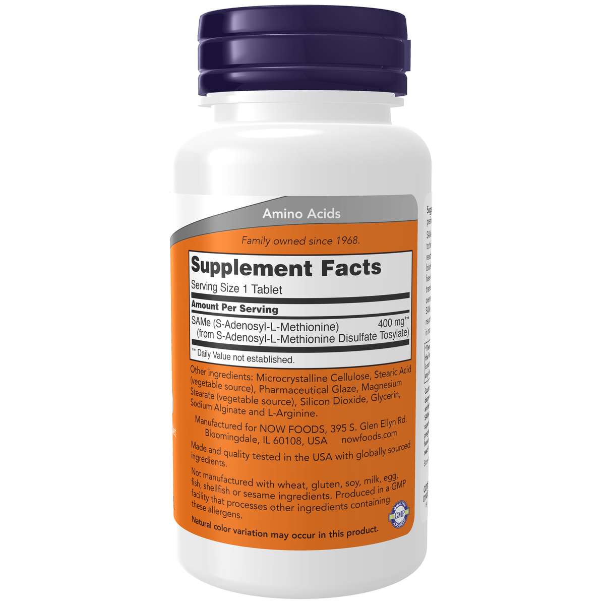 NOW Foods SAMe 400 mg - 60 Tablets – Right label / Etykieta producenta