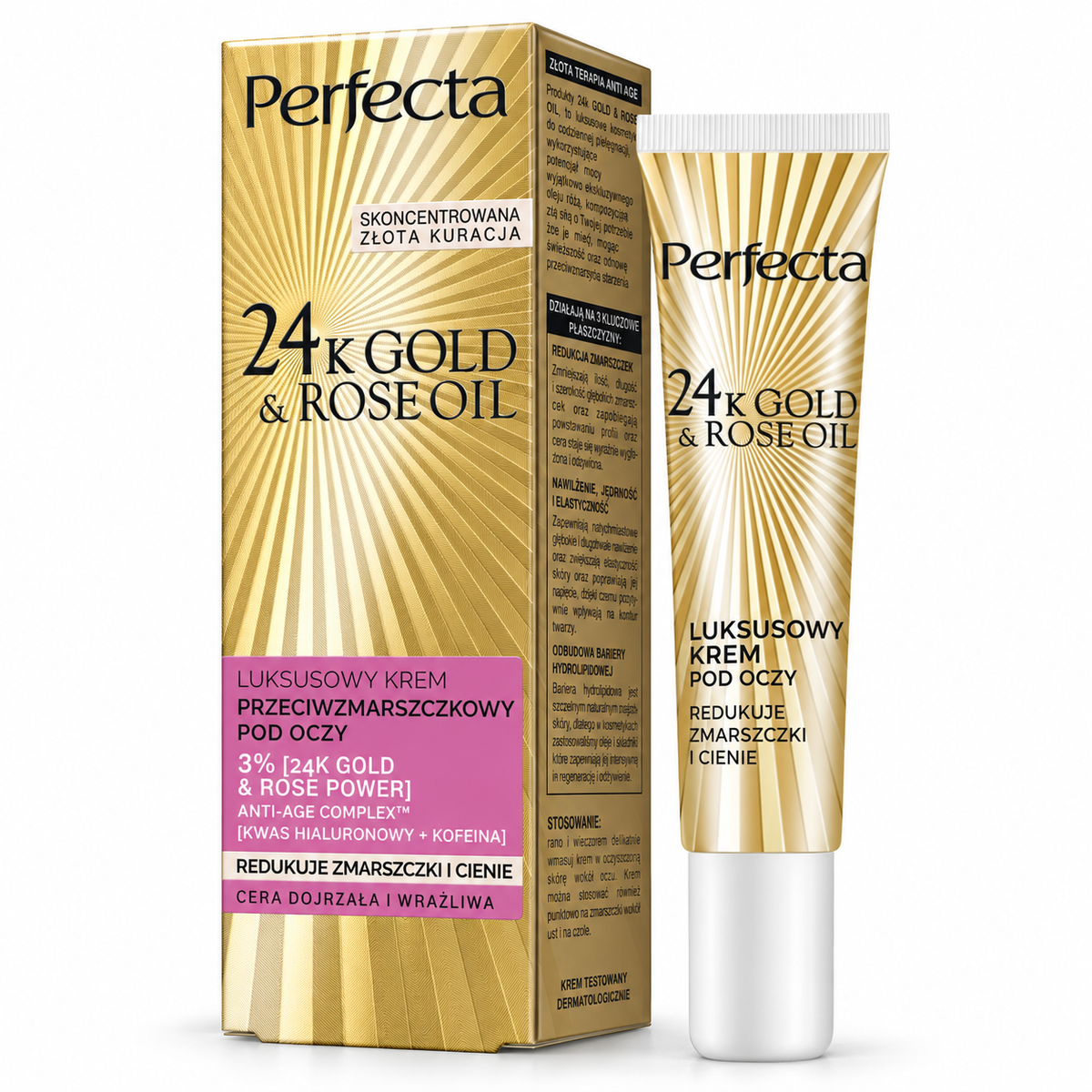 Perfecta 24K Gold & Rose Oil Smoothing Eye Cream 15 ml | Perfecta 24K Gold & Rose Oil Wygładzający krem pod oczy 15 ml