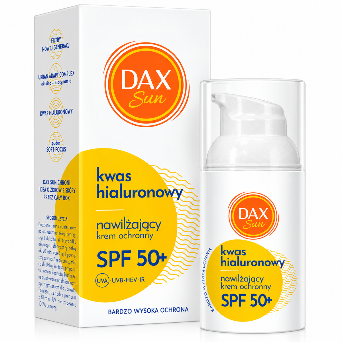 DAX Sun Hyaluronic Acid Hydrating SPF 50+ Face Cream 30 ml | DAX Sun Nawilżający krem ochronny SPF 50+ z kwasem hialuronowym 30 ml