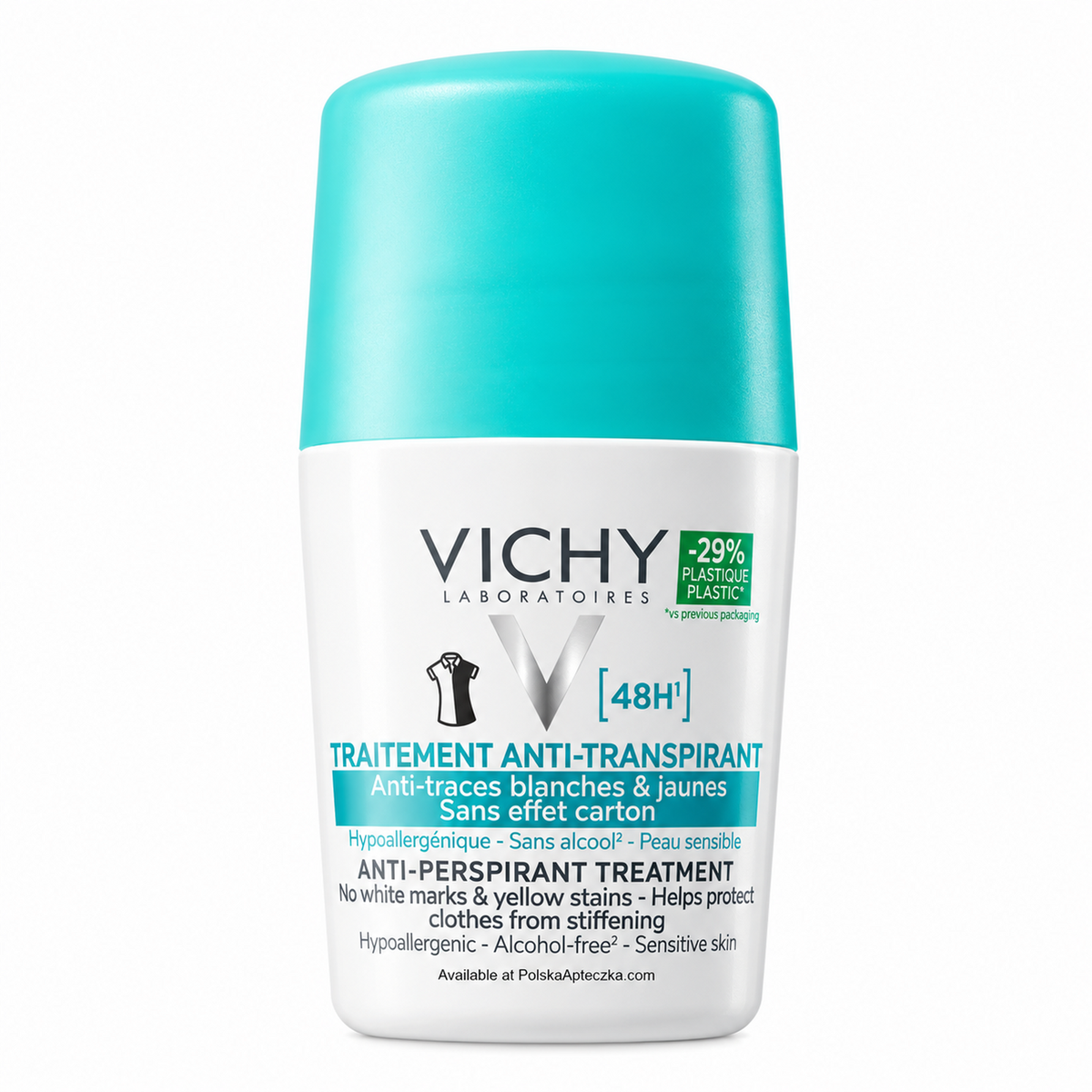 48H Anti-Stain Antiperspirant Roll-On 50 ml - Vichy – product on a white background