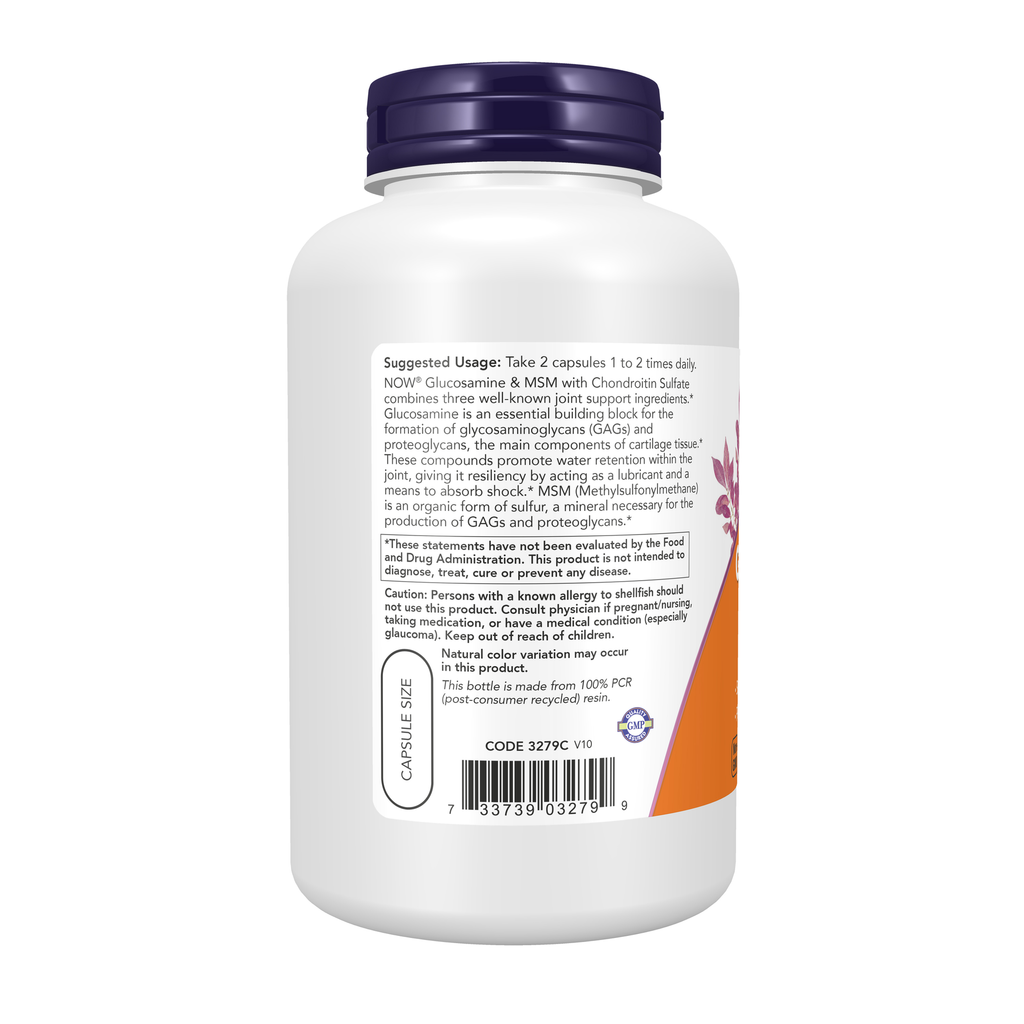 NOW Foods Glucosamine & MSM - 180 Veg Capsules – Left label / Etykieta producenta